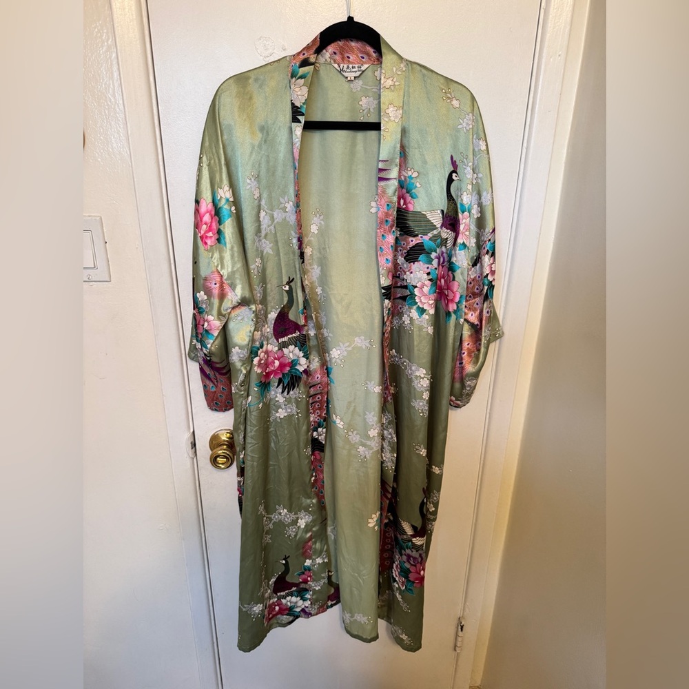 Floral Kimono Jacket - Green and Pink